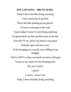 Bruno Mars The Lazy Song Tekst Bruno Mars / The Lazy Song | Letras de canciones, Canciones, Letra de musica
